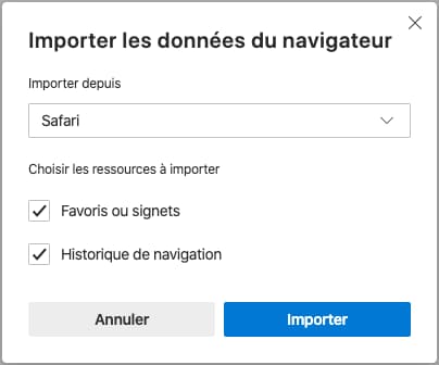 Importer depuis safari vers edge